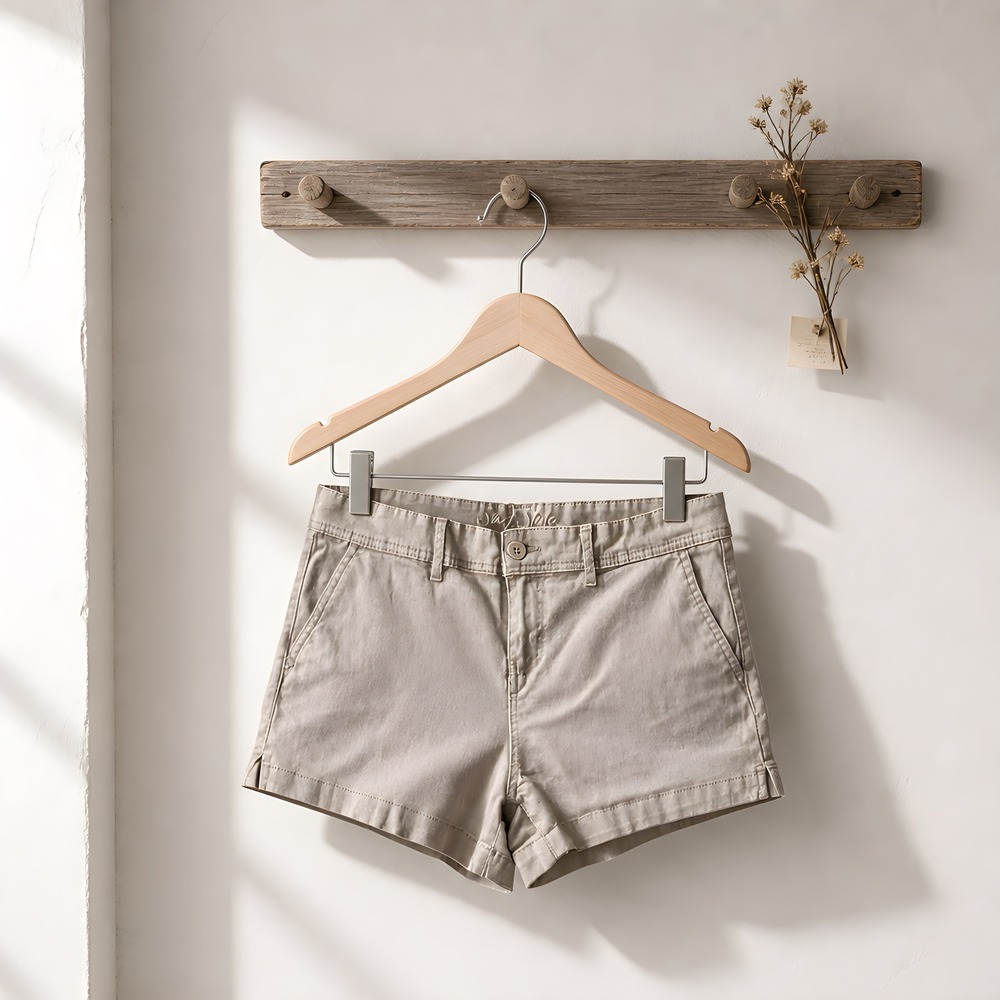 Surf Style Chino Shorts Women Size 9 Khaki Tan Excellent Mid Rise Stretch Cotton